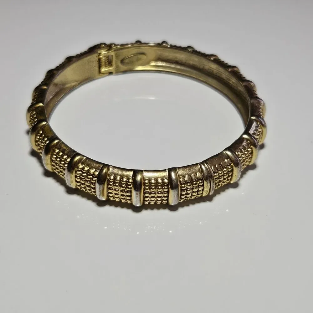 Cookie Lee Gold Tone Textured Hinge Bangle Bracelet Approx 7.5